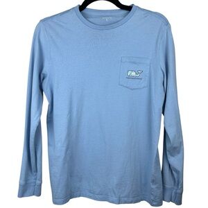 Vineyard Vines Boy Large Light Blue Tropical Cotton Breathable Long Sleeve Tee